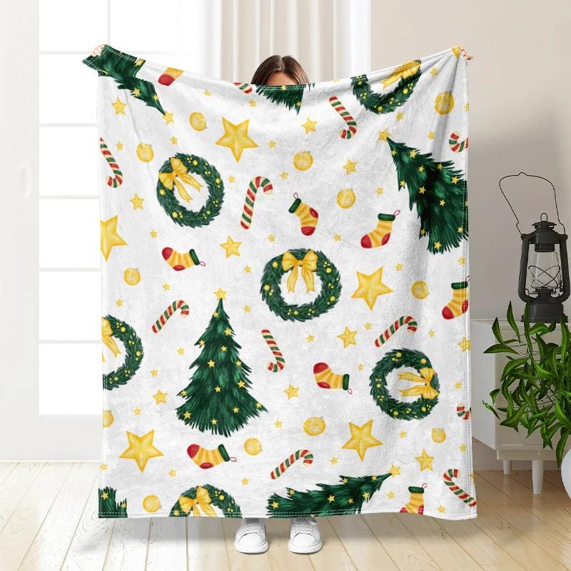 Striped Christmas tree digital-printed polyester Bedroom velvet flannel cover blanket Fleece soft sofa cover blankets for beds