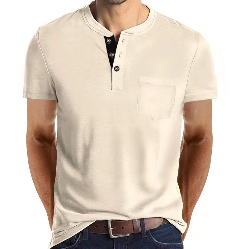 Summer Men's Short Sleeved Button Pocket Polo Shirt