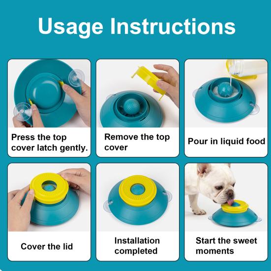 Dog Licking Bowl with Rolling Ball, No-Spill Slow Feeder for Liquid Treats, Anti-slip Suction Cup Bone Broth Yogurt Lick Toy for Dogs Cats