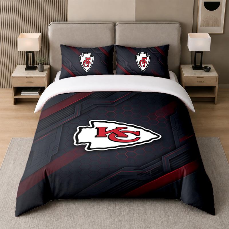 3Pcs Bedding SetKansas City Chiefs Soft Bed Sheet and Two Pillowcases Home Bedroom Decor