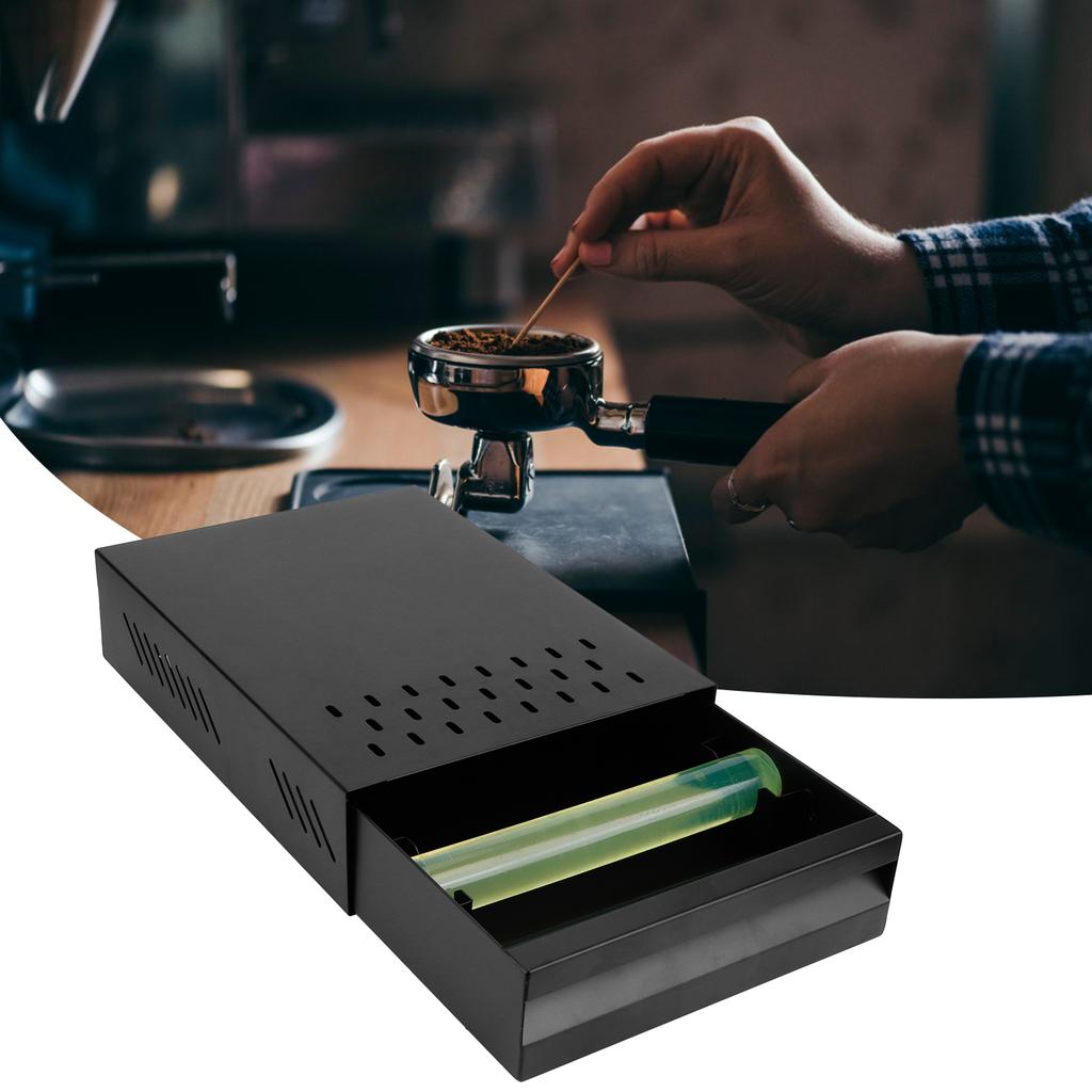 Drawer Style Coffee Knock Box Stainless Steel Coffee Grounds Container for Bar CounterGreen Rod Black Box