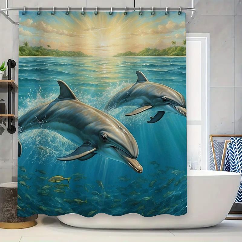 Vibrant Dolphin Pod In Ocean Sunset - Stunning 3D Sea Life Design, Waterproof Unique Bathroom Dcor Set