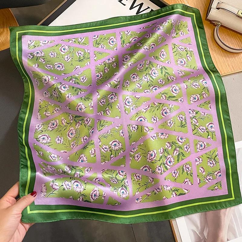 100% Real Silk Scarf Women Elegant Floral Print Foulard Neck Hairband Female Small Square Scarves Spring Kerchief Tie 2025 New
