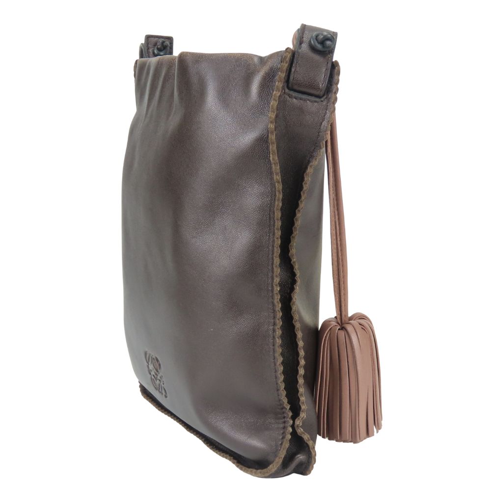 Gebrauchte LOEWE Schultertasche anagram napa Dunkelbraun Rosa Beige Fransen
