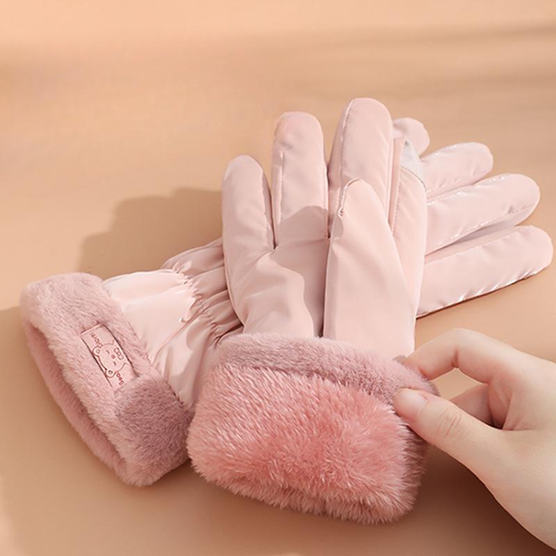 Autumn and Winter Gloves for Women In Warm Korean Touch Screen Driving Outdoor Cycling Electric Bike Windproof Cold Plus Lint Cotton Gloves