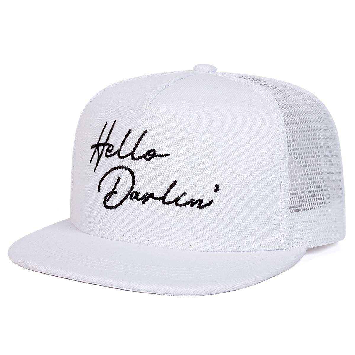 

Унисекс Hello darlin Вышивка Хип-хоп сетчатые кепки Весна и лето Открытый Регулируемые спортивные повседневные бейсболки Солнцезащитная кепка белый
