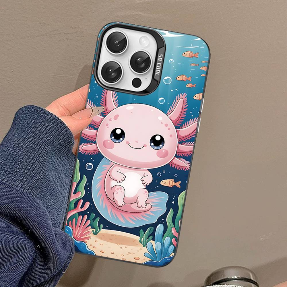 Cartoon Axolotl Süße Handyhülle Für IPhone 17 16 15 14 13 Pro 12 11 Pro Max PLUS Farbe Rückseite