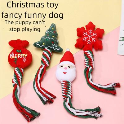 Christmas Plush Rope Knot Dog Toy Bite Resistant Teeth Grinding Self Entertainment Interactive Chew Toy For Small Medium Dogs