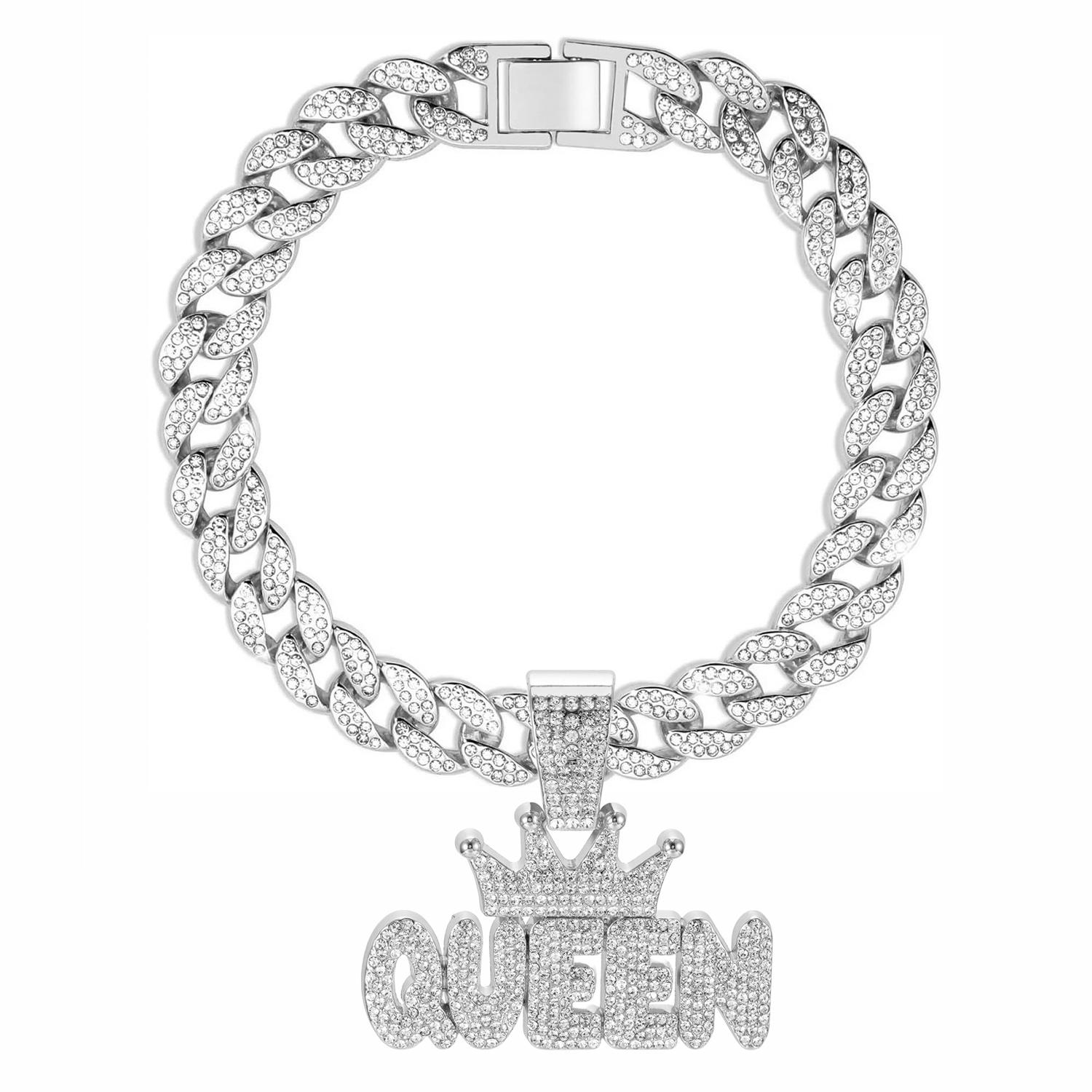 Cadena Cubana para Perro, Collar de Aleación de Aluminio para Perros Mascotas, Collar Dorado para Perros Pequeños a Grandes Gatos Joyería Accesorio con Colgante Rey Reina 40cm