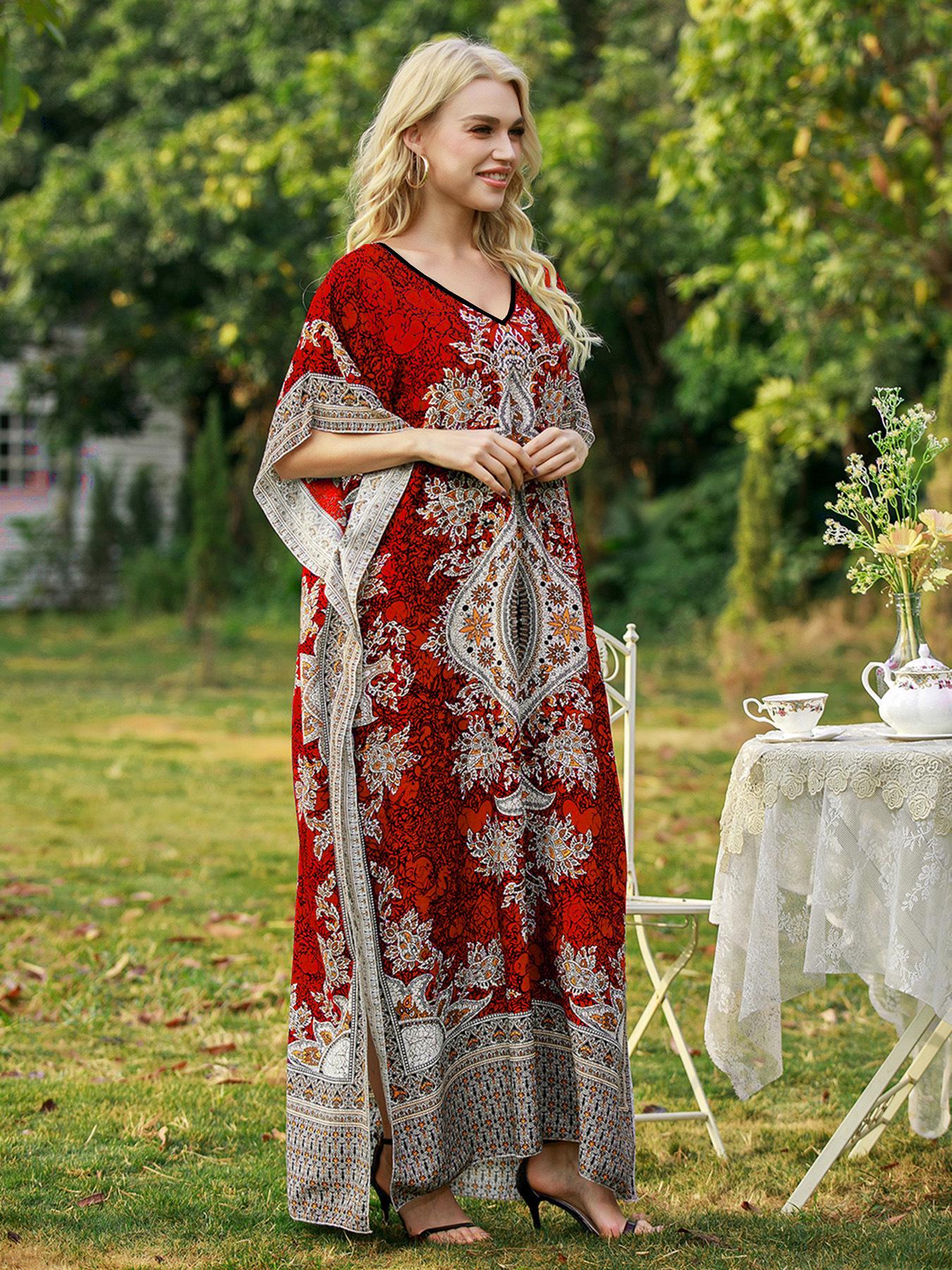 

Женская юбка с принтом: Свободный крой, Большой размер, Идеально для отдыха на море One Size красный