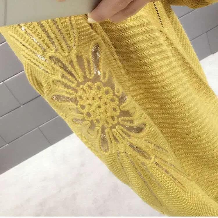 New Women's Pullover Fashion Hollow Solid Color Long-Sleeved Round Neck Sweater Cardigan Short Stitching