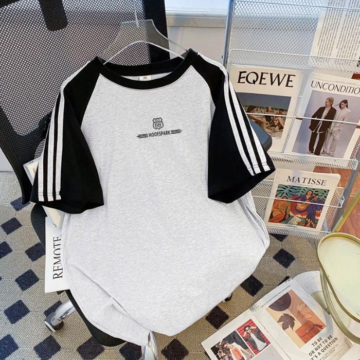 

Женские модные повседневные летние весенние блузки и рубашки с круглым вырезом и короткими рукавами с полосатым принтом XXXL