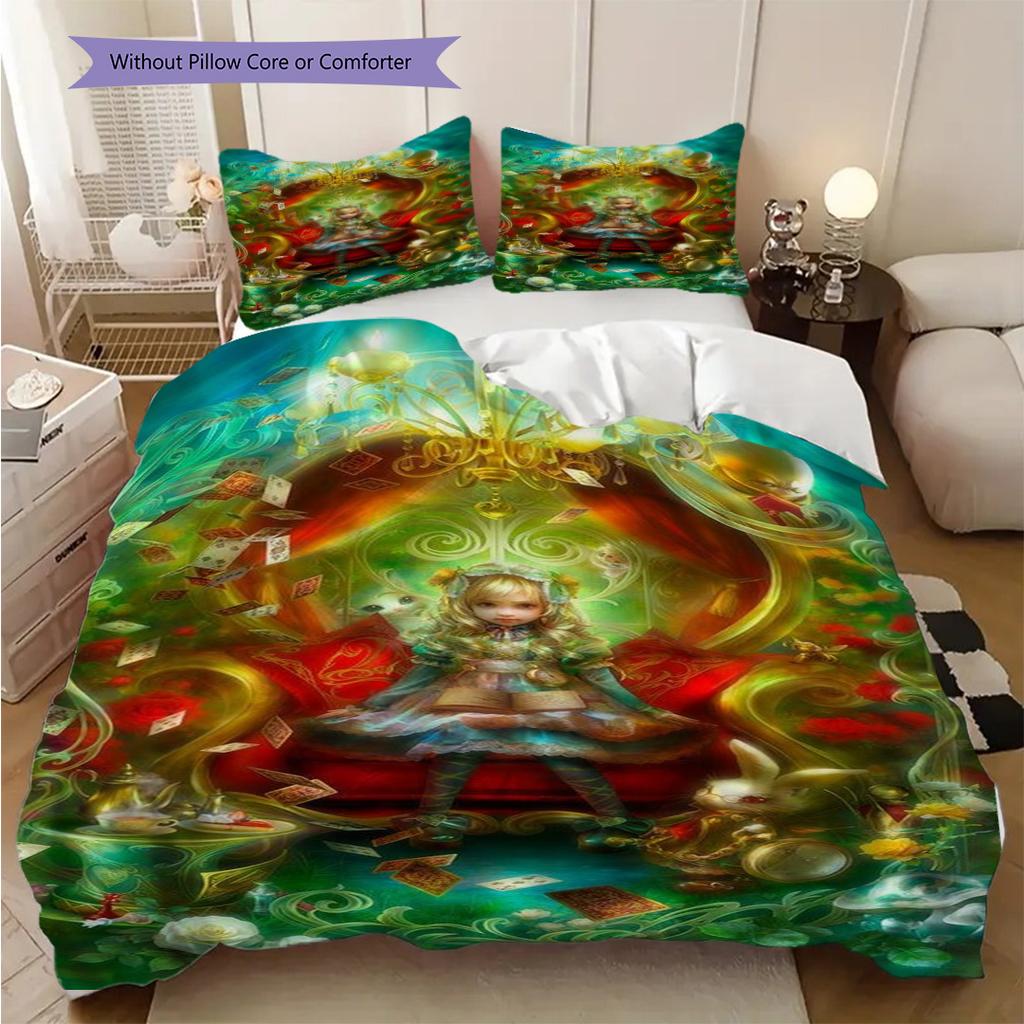 Fantasy Wonderland Journey Three-piece set (1 * duvet cover + 2 * pillowcase, without core) 2D Flat Christmas birthday gift Duvet cover and pillowcase