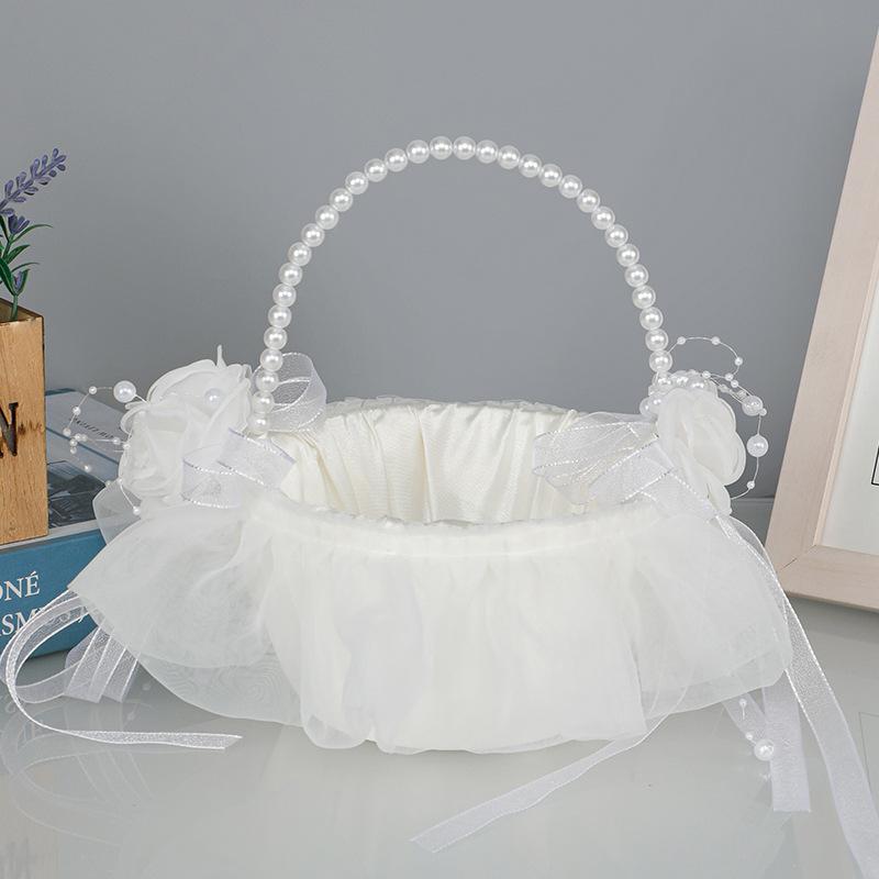 Wedding Flower Basket Bridesmaid Lace White Flower Girl Basket Vintage Rustic Wedding Ceremony Bridal Shower Table Decor New