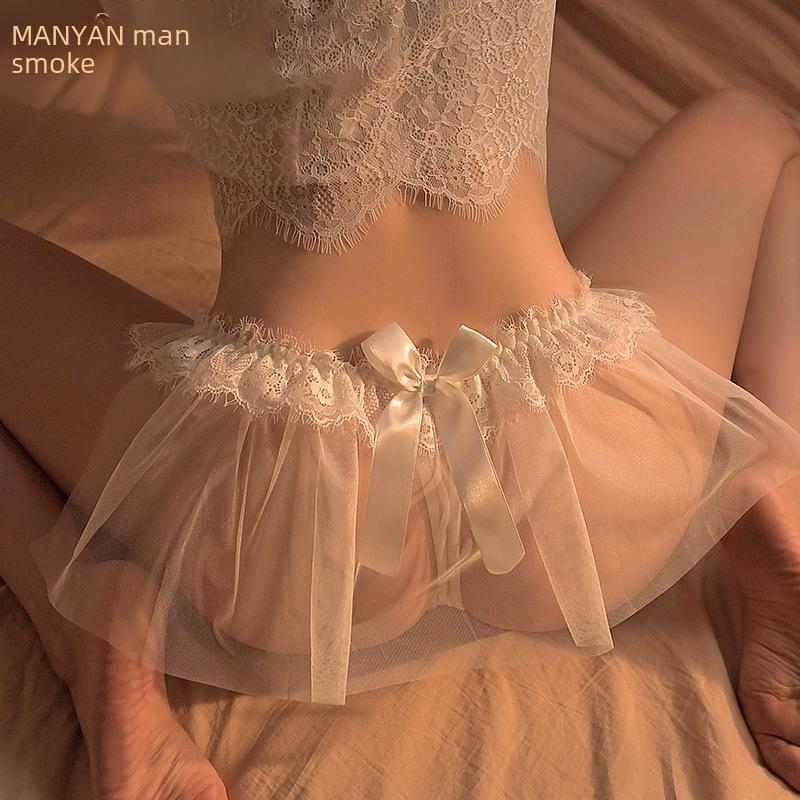 Manyan Lace Bow T-Pants - Sexy Soft Yarn Perspective Lingerie