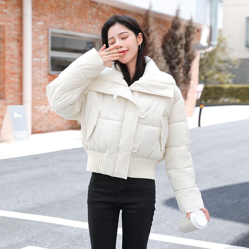 

Women s Windproof Knitted Collar Lapel Fluffy Warm Cold Loose Short Casual Sports Jacket High Quality Fabric Cotton Coat Jacket S