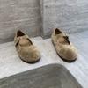 Sheepskin Version~ Spring and Autumn New Leather Inner Height Increase One-word Buckle with Shallow Mouth Mary Jane Single Shoes Women's Flat Loafers