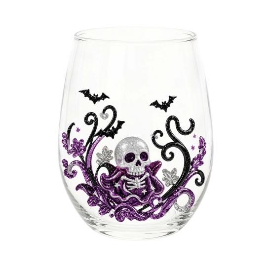 Pumpkin And Ghost Glassware Halloween Theme Glass Tumbler, Black Cat Skull Hand Painted Stemless Egg Shaped Cup, Spooky Lead-free for Party,