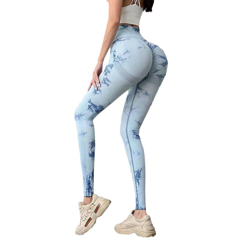 Pantaloni de Yoga pentru Femei cu Talie Înaltă Peach Tie-Dye - Leggings Fitness fără Cusături cu Uscare Rapidă pentru Fesieri