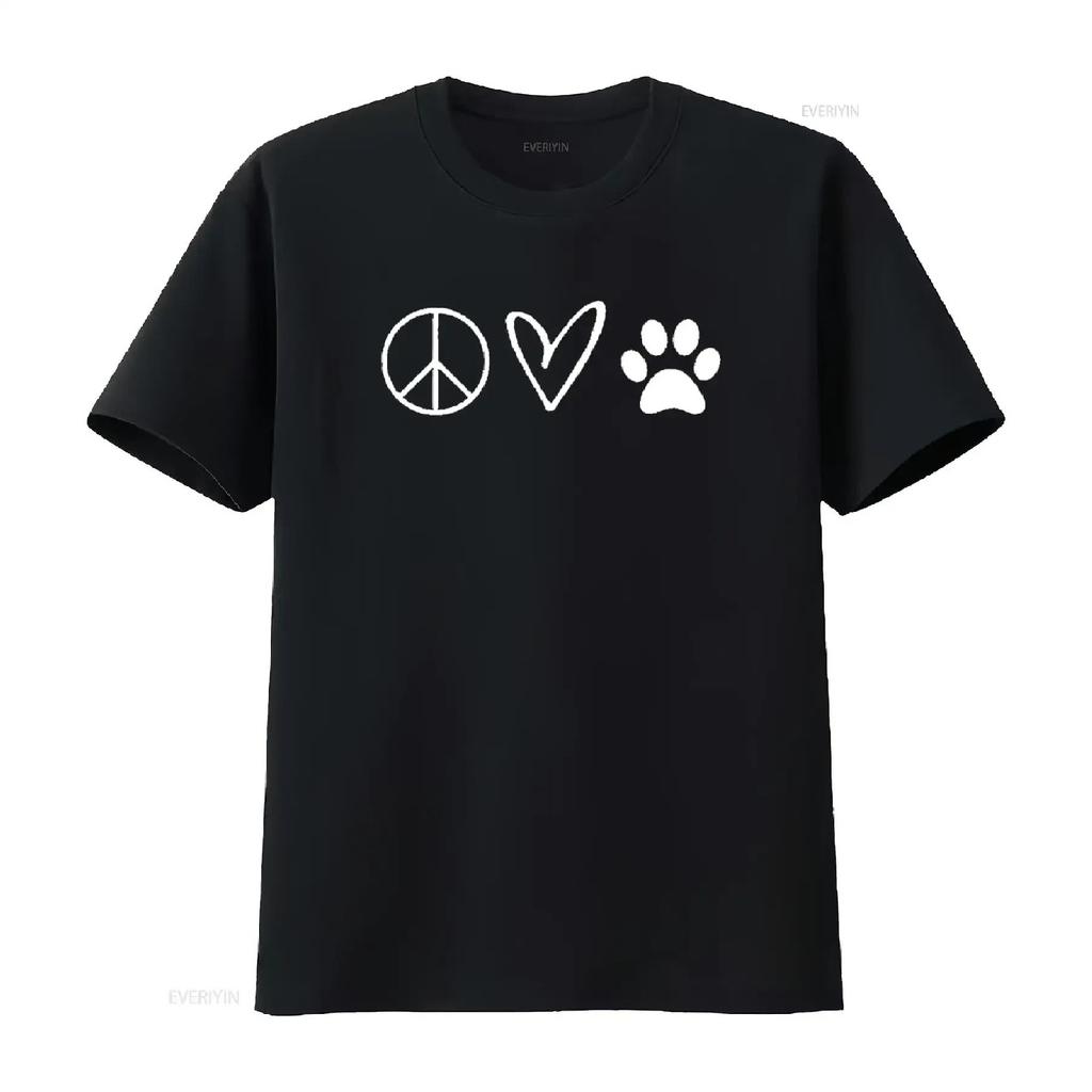 Funny Peace Sign Heart Paw Print Womens T Shirt Sarcastic Joke Black vintage Washed Stretched Comfortable Slightly Unisex