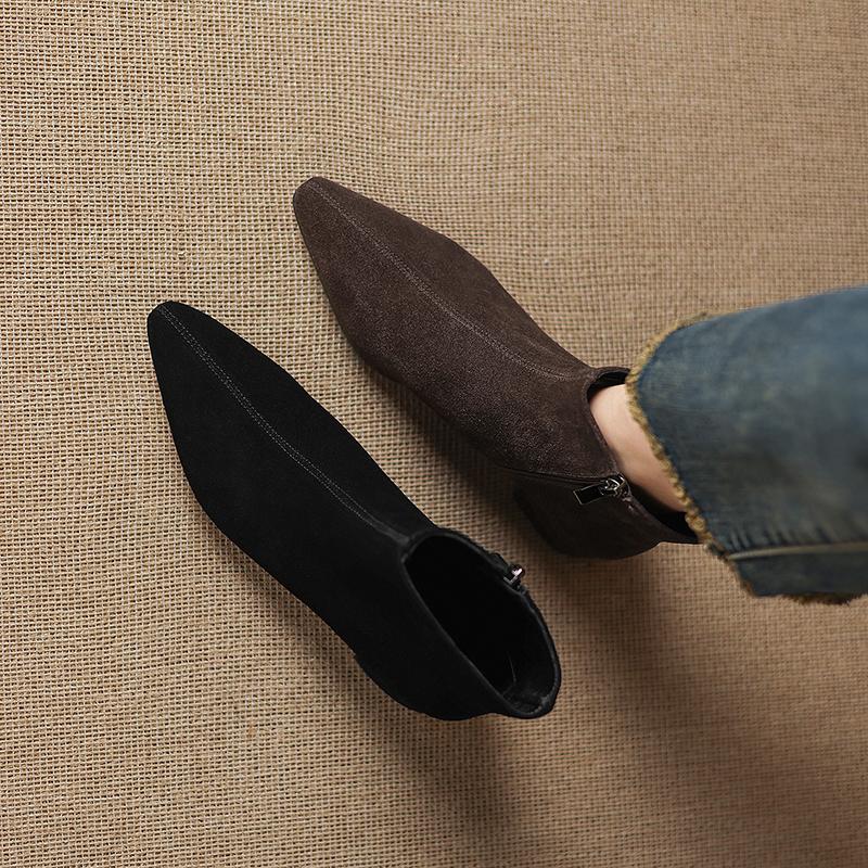 Fashion 2025 New Autumn Women Boots Cow Suede Fashion Chelsea Boots for Women Pointed Toe Short Ankle Boots Med Heels Ladies Shoes