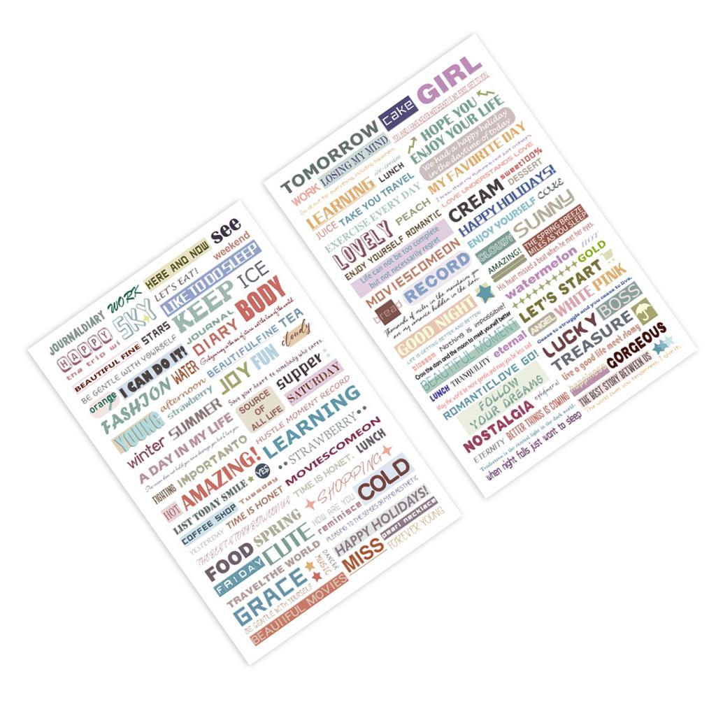 4PCS Preppy Sticker Cute Aesthetic Sticker English Words Pattern Easy Apply Decorative Sticker for Scrapbook Notebook
