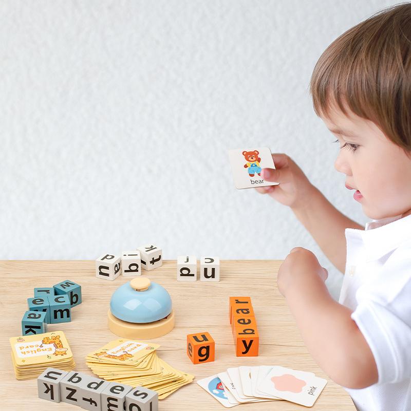 Englische Karten für Kinder, Montessori-Holzbuchstaben, interaktives Rechtschreibspiel für Eltern und Kinder, Desktop-Spiele