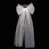 Soft Tulle Short Bridal Veil With Hair Clip Beadwork Pearls Design Bowknot Hair Veil For Wedding Party And Formal Event
