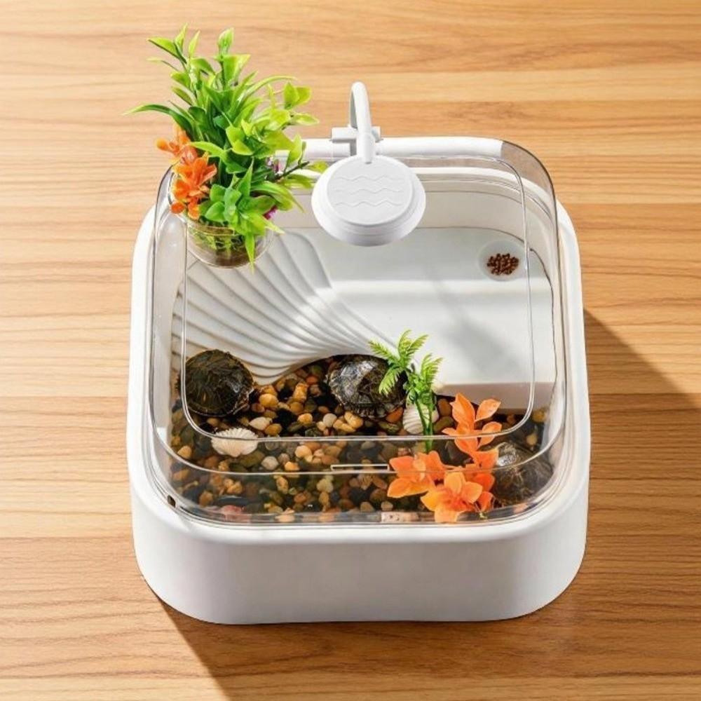 Large Capacity Transparent Turtle Tank with Sun Platform Anti Escape Turtle Aquarium Plastic Full View Breeding Box