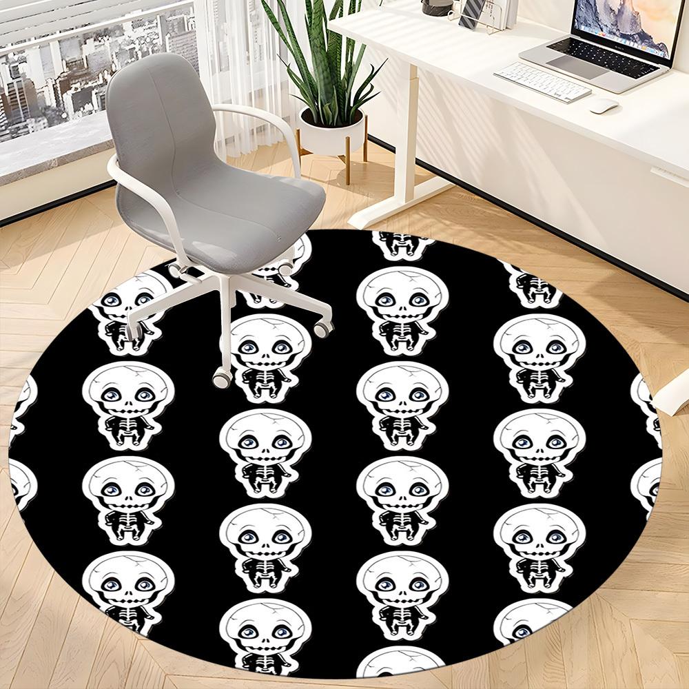 1pc Halloween Skull Decals Carpet, Round Non Slip Durable Large Size Office Carpet, Suitable for Office