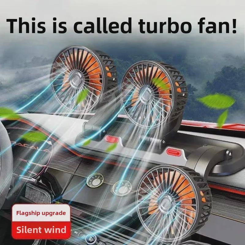 Powerful Silent 3-Head USB Car Fan, 24V for Trucks, 12V for Vans