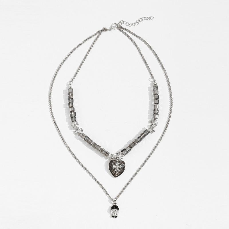 Hip Hop Trend Personality Versatile Skull Pendant Necklace Exaggerated Layer Metal Love Cross Men's Necklace