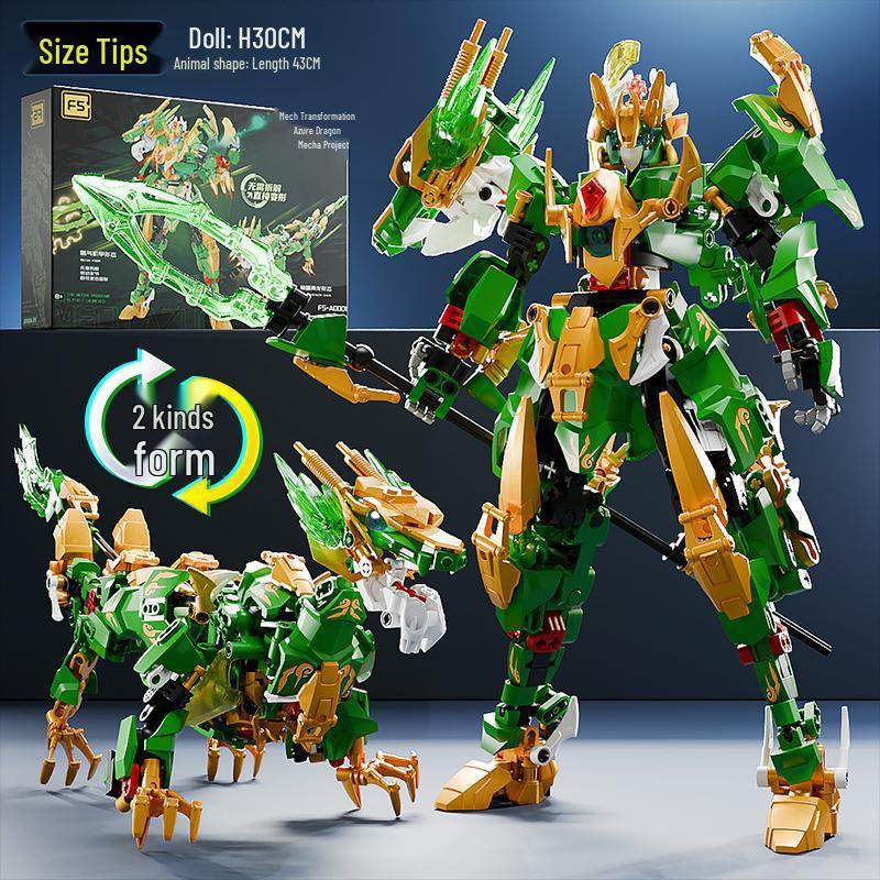 Jiaqi F5 Mecha Mythical Beasts: Azure Dragon & Vermilion Bird Building Blocks - Transforming Robot Assembly Toy for Boys