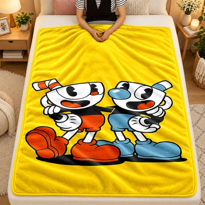 Flannel BlanketCuphead Warm Soft Throw Blanket for Indoor Sofa Bed Living Room Use