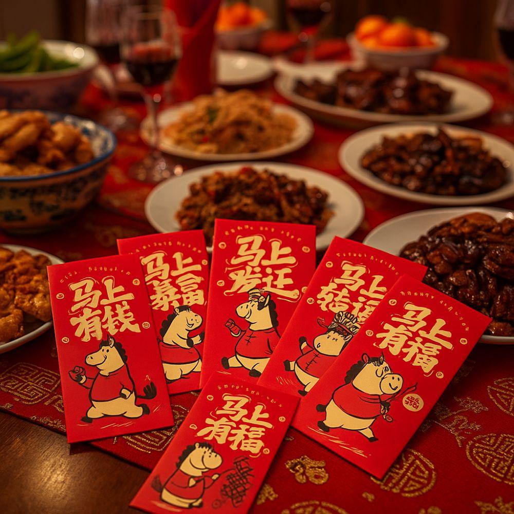 6pcs Cartoon Money Envelope Traditional Lucky Red Pocket Year of Horse Gift Bag  Chinese New Year