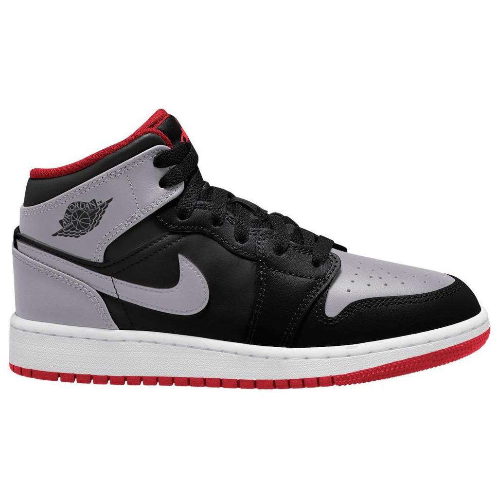 Scarpe da Ginnastica per Bambini Air Jordan 1 Mid GS Bred Shadow Nero Rosso Fuoco Bianco DQ8423-006