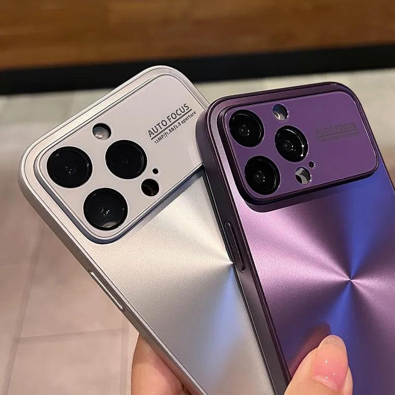 Luxury Bling Laser Aurora Case for iPhone 11 Pro iPhone 12 13 14 Pro Max 14 Plus Big Window Camera Protection Solid Color Cover