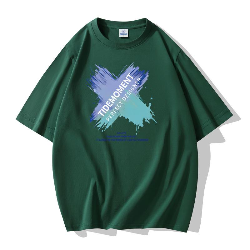 

Летняя модная мужская свободная футболка с короткими рукавами из 100% хлопка, большой размер S темно-зеленого