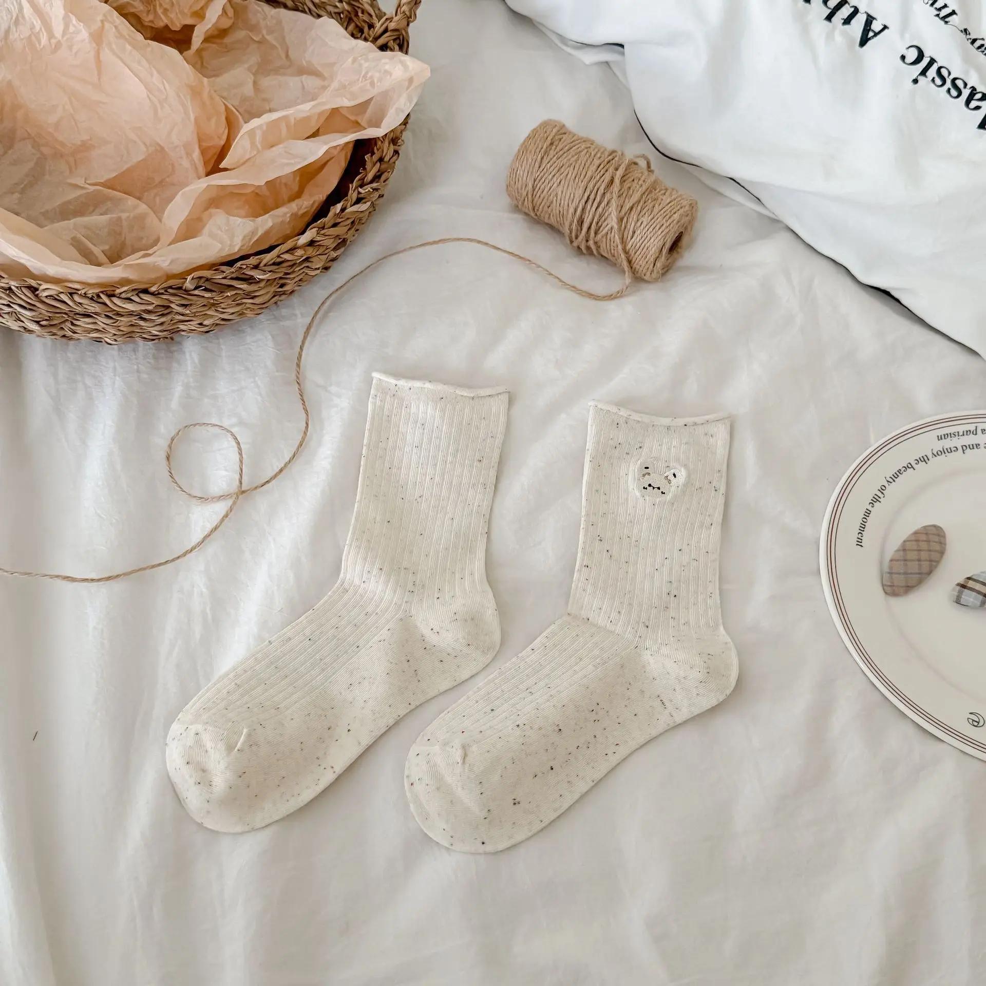 

2 Pairs Cartoon Cute Simple Kawaii Dogs Embroidery Socks Striped Harajuku Style New Trendy Animals Long Breathable Socks One Size