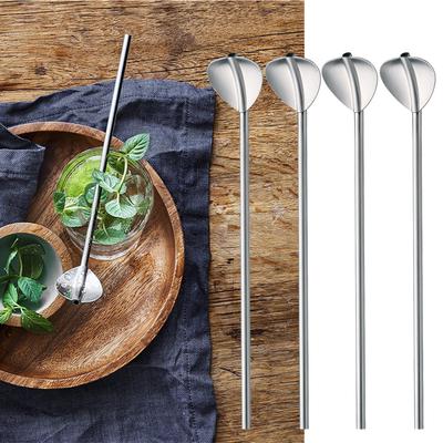 6 Pcs Stainless Steel Metal Drinking Straw Reusable Straws Cocktail Spoons Set