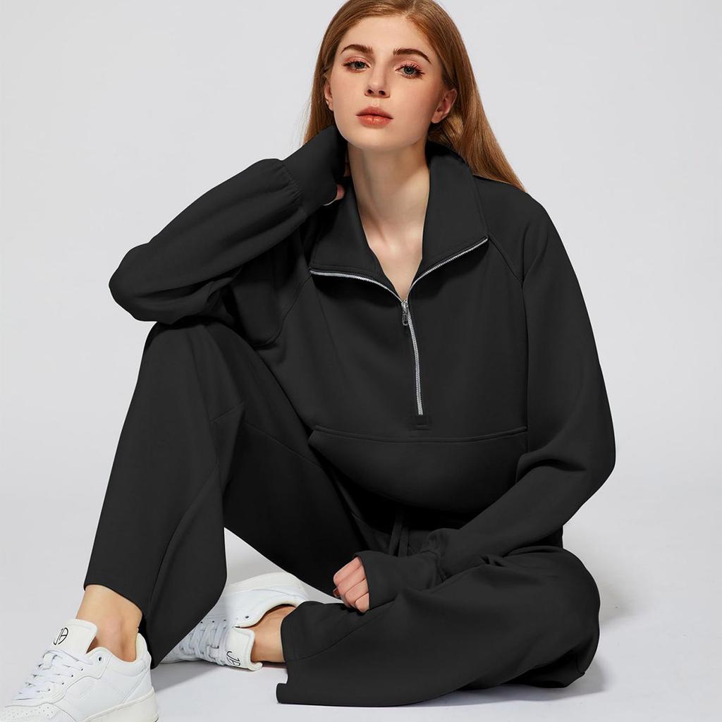 Fashionable Women's Two-piece Zipper Sweatshirt Wide-leg Sweatpants Casual Suit
