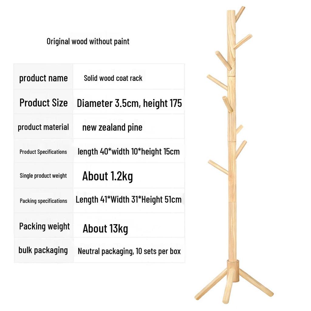 Massivholz Stehgarderobe mit beweglichen Hängern für Kleidung und Taschen