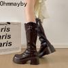 Winter Platform Thick Heel Women Knight High top Cosy Soft Leather Street Mordern Long Booties De Mujes