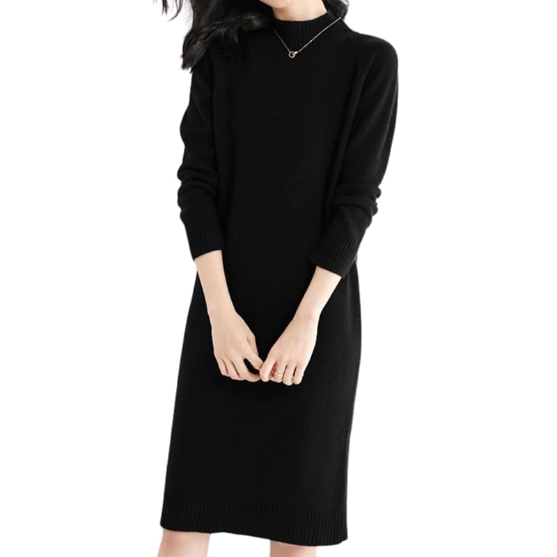 

[Elixio] [Elixio] one piece knit ladies high neck Thin long sleeve tight knee length simple Elegant Not tingling Soft work office spring autumn (JP,