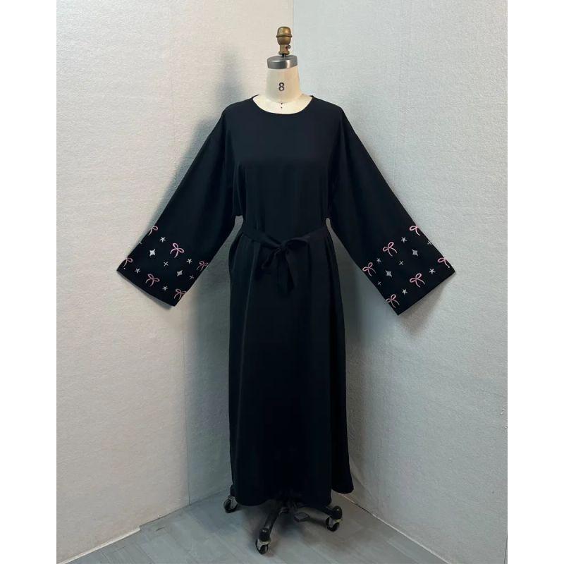 

F431 Foreign Trade Cross-border E-COMMERCE Dubai Arabic Embroidery Embroidered Robe Fashion Abaya Robe Long dress in Stock Black XXL