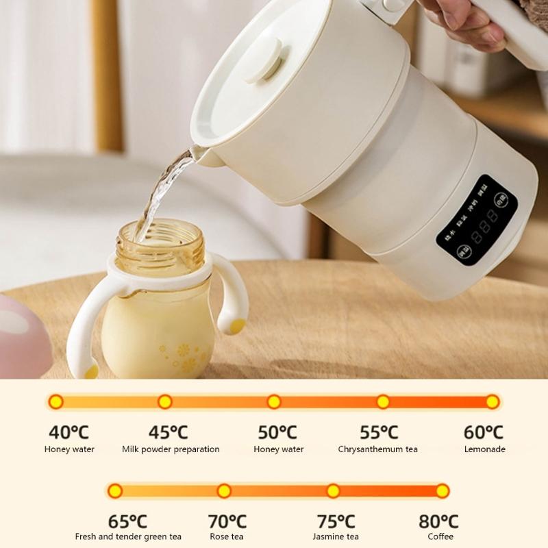 Foldable Electric Kettle With 4 Temperature Settings Fast Boil For Tea Coffee 600ml Portable 220V Dry Burn