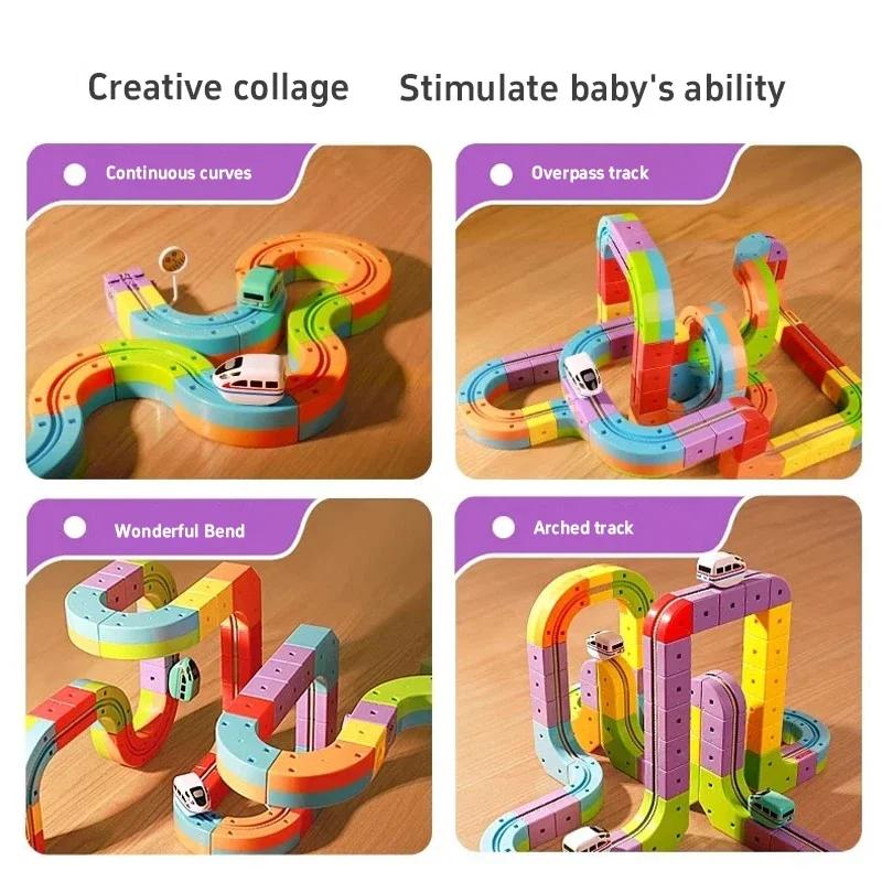 Electric Magnetic Track Set Children Magnetic Rail Car Cube Toys DIY Building Blocks Educational Toy Gift Box For Kids Gift