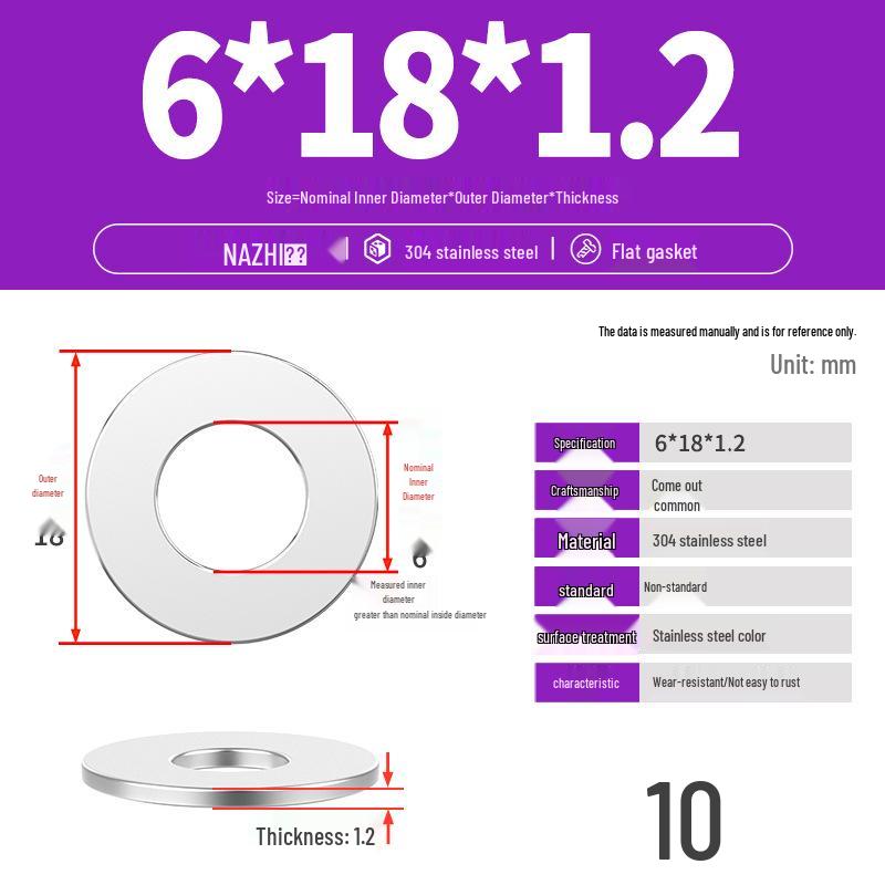 Thickened 304 Stainless Steel Flat Washer Spacer (M4-M8)