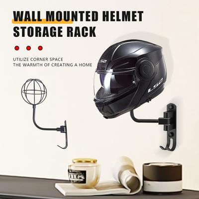 1PC Wall Mounted Helmet Holder Stainless Steel 180° Rotation Motorcycle Rack with Double Hook Bike Helmet for Bicycle Helmets