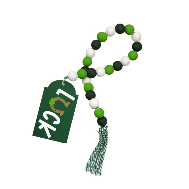 Patrick s Day Wood Beads Tassels Green Clovers Ornament Beaded Garlands for Home Decoration Irish Festival Ornament